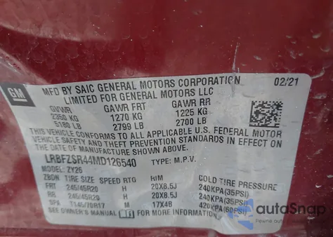 2021 Buick Envision Awd Avenir from USA, damaged, VIN LRBFZSR44MD126540